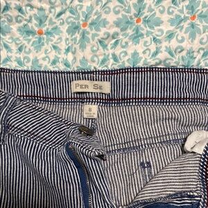 Per Se Navy and White Striped Pants